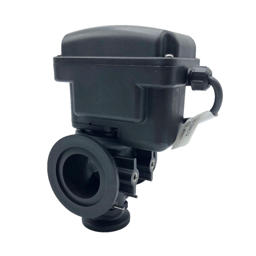 A black Raven Boom Valve Single Section Manifold featuring a box-shaped actuator with a curved pipe attachment is viewed from the side on a white background, perfect for precision agricultural applications through advanced liquid flow control.