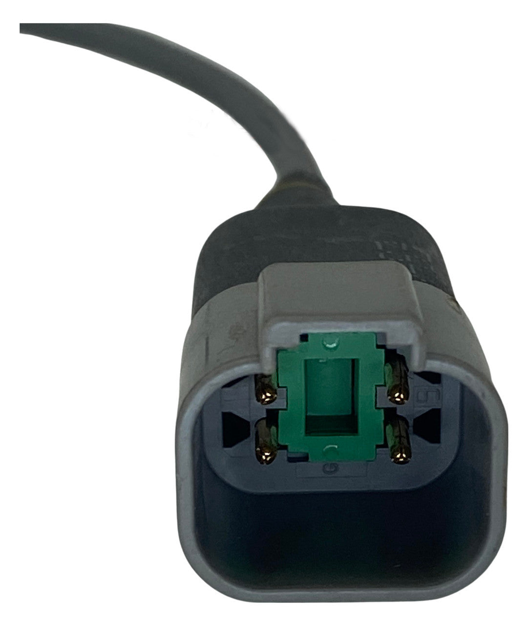 Close-up of a Raven electrical connector from the YAW Sensor - Precision Guidance System (063-0172-684), showcasing a green interior with four metal prongs, encased in gray housing.