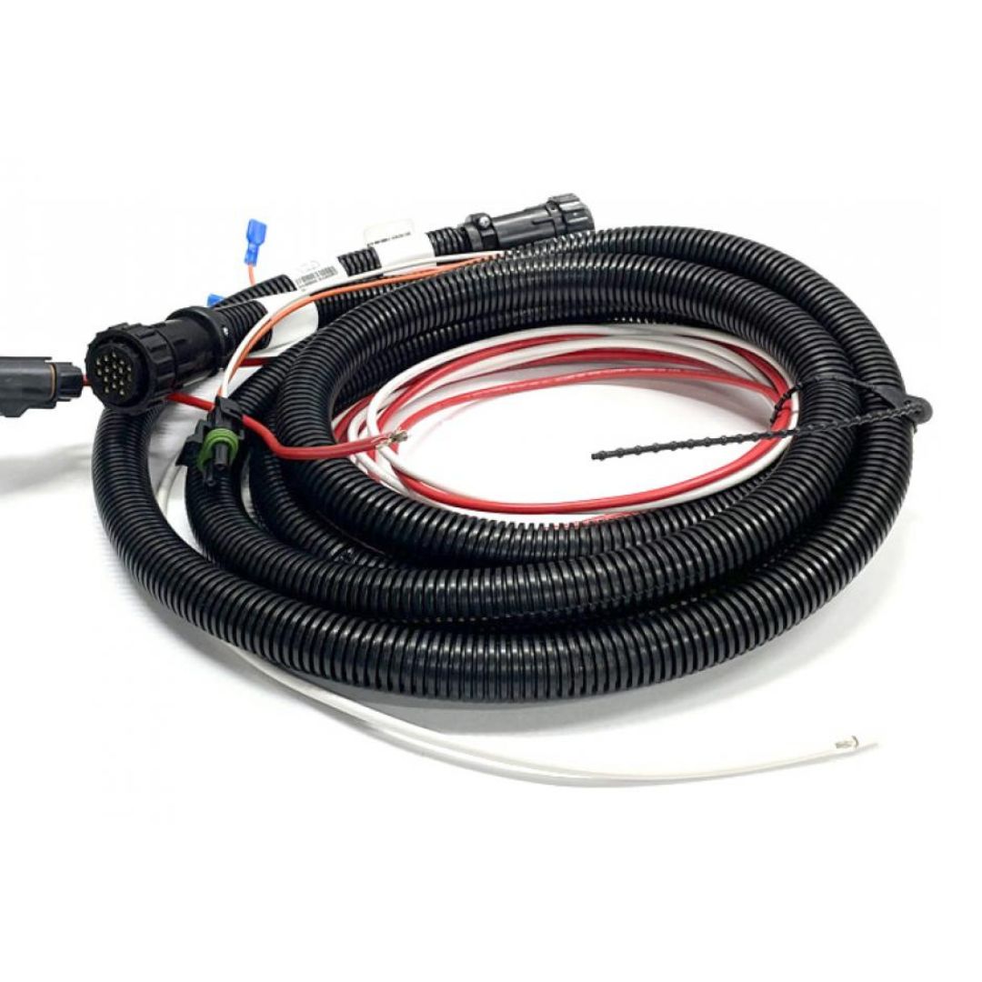 The Raven 10FT Console Cable for 440/450 Controller includes a coiled black wiring harness with a 16 Pin Amp Plug and connectors, along with red and white wires on a white background.