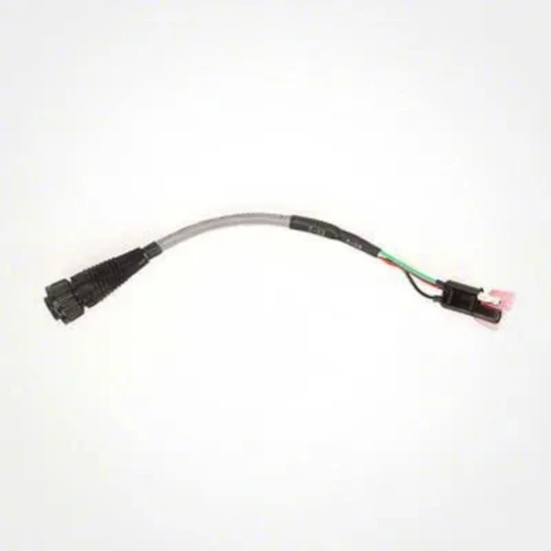 A short electrical cable featuring a black connector on one end and a pink and black connector on the other end, ensuring a reliable connection for the Raven Valve Adapter Cable - 2-Pin Flat to 4-Pin Round | NH3 (115-0171-857) against a white background.