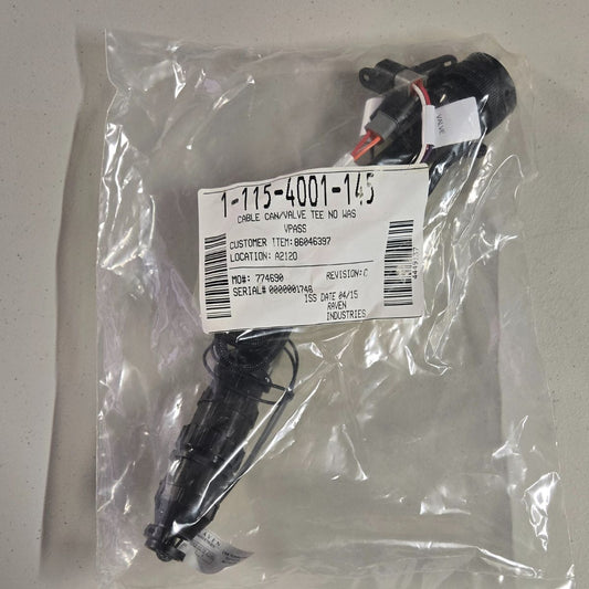 A Raven CAN/Valve Tee Cable - Control System Connector (115-4001-145) with product info labeled on the package.