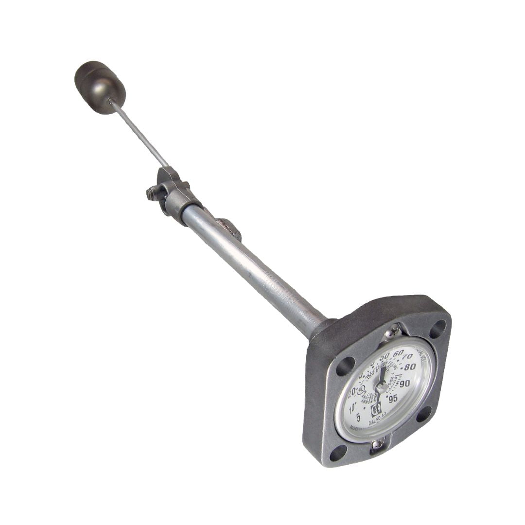 The Rochester Senior Gauge - 49" Top Mount Liquid Level Sensor (A6283-1-49) by Rochester features a float attached via an arm for measuring anhydrous ammonia levels, showcased on a white background.