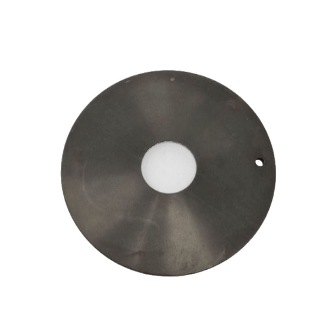 A Blackmer Side Plate designed for a 3" LP Gas pump (model LGLD3F), features a large, flat, circular metallic disc with a central hole and an additional smaller hole near the edge, displayed against a white background.