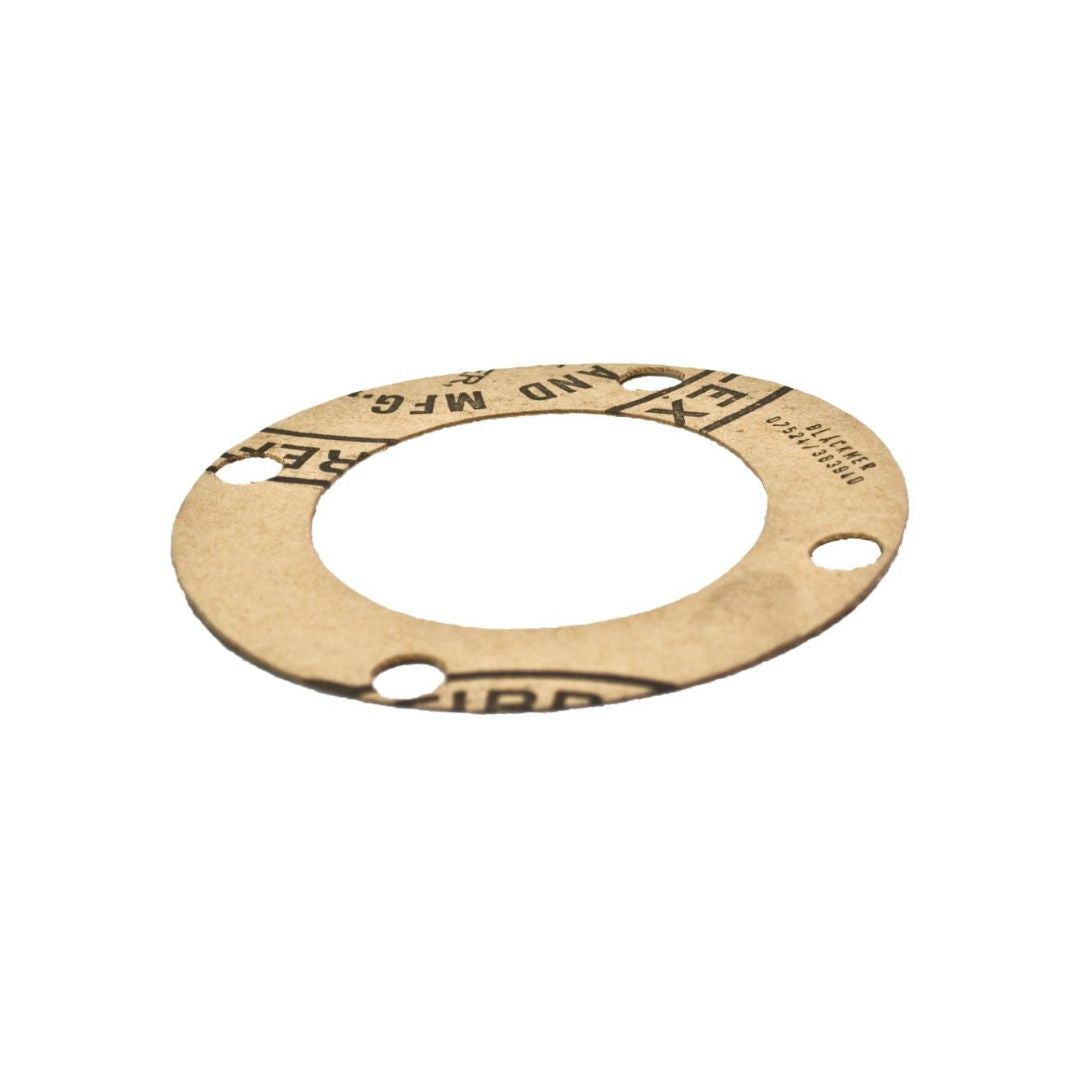 A Blackmer Gasket Bearing Cover designed for 3" pumps, model TLGLF3C, featuring a round cardboard shape with four holes, is displayed flat on a white background and serves as an efficient bearing cover.