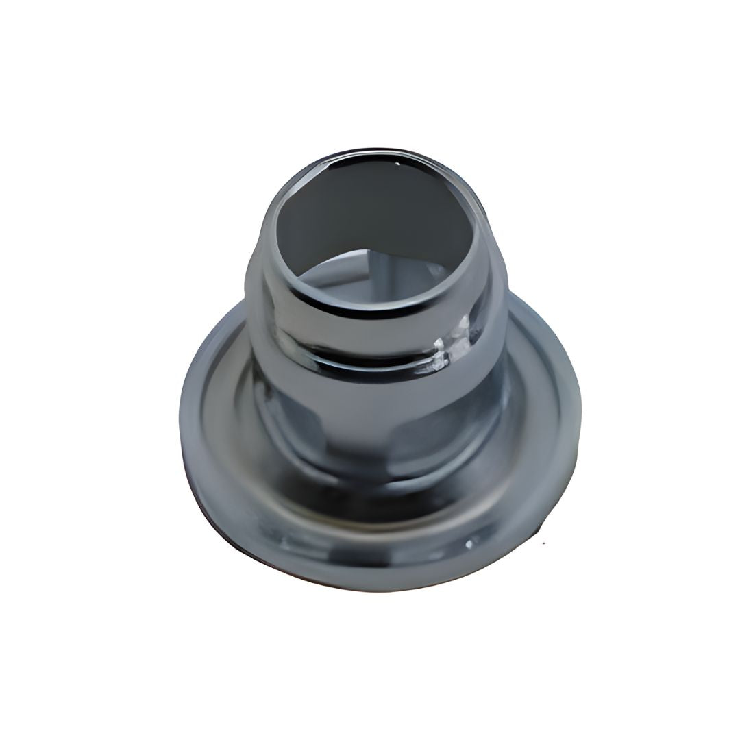 The Blackmer Relief Valve - 4" for 6-Vane Models TLGLF4B (452001), designed by Blackmer, features a chrome-plated metal pipe fitting with a flanged end, ideal for NH3 system control. The valve appears shiny and metallic, reflecting light on its surface.