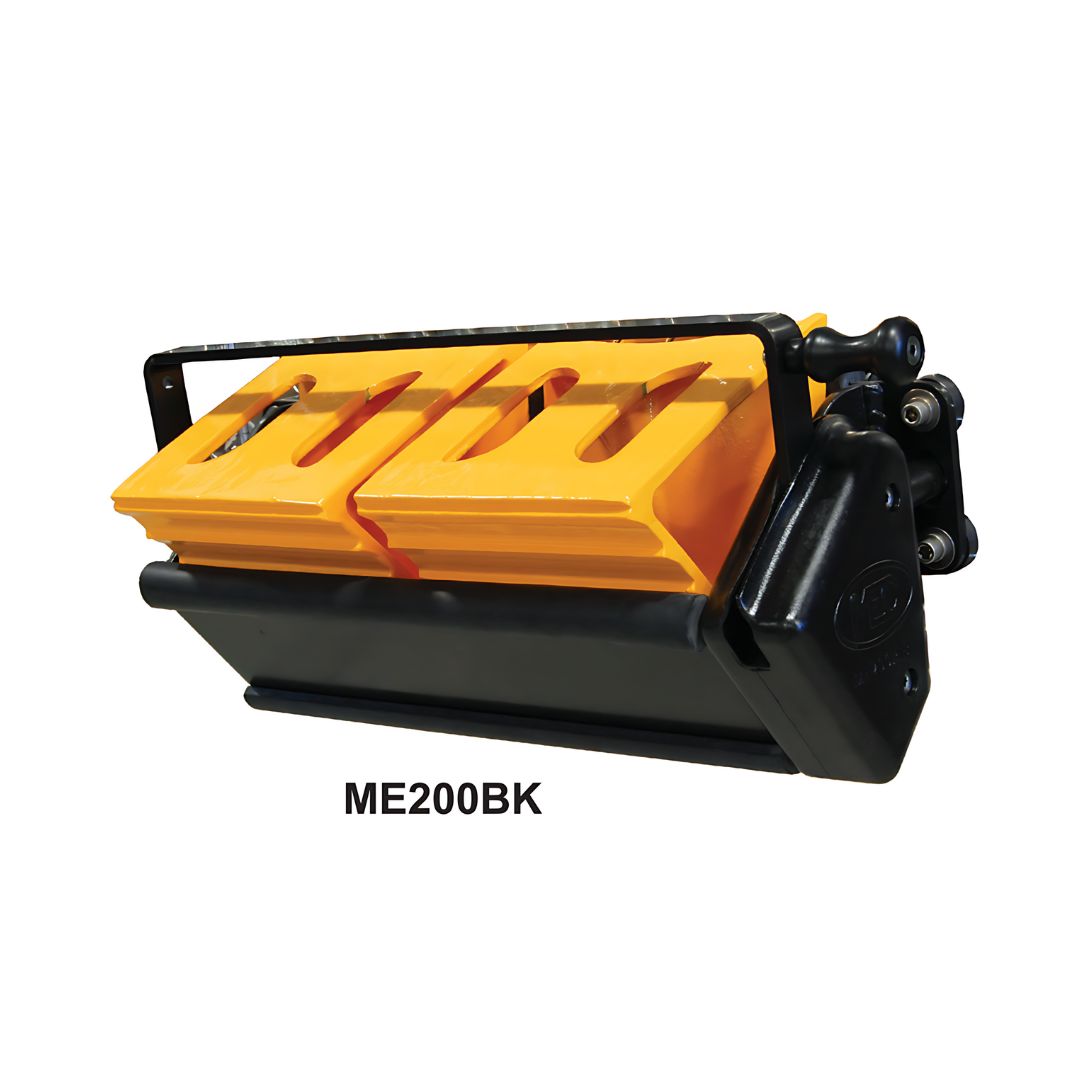 Black wheel chock holder with yellow wheel chocks