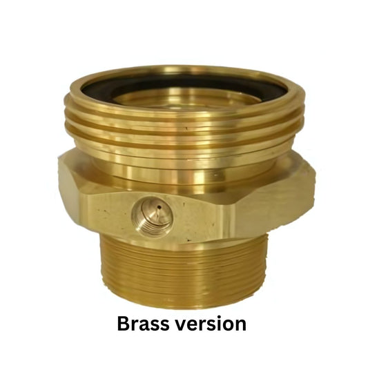 Steel  threaded coupling fitting with internal and external threading, a rubber gasket for sealing, and a hexagonal section for wrench attachment.ME503SJ-16