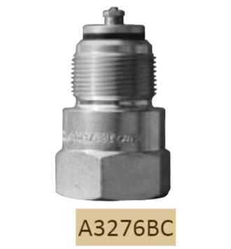 Hexagonal-based industrial fitting with a threaded upper part, labeled "RegO Back Pressure Check Valve, 1-1/4" MPT x 1-1/4" FPT Soft Seat." This RegO valve is designed for unidirectional flow in agricultural and cryogenic applications.
