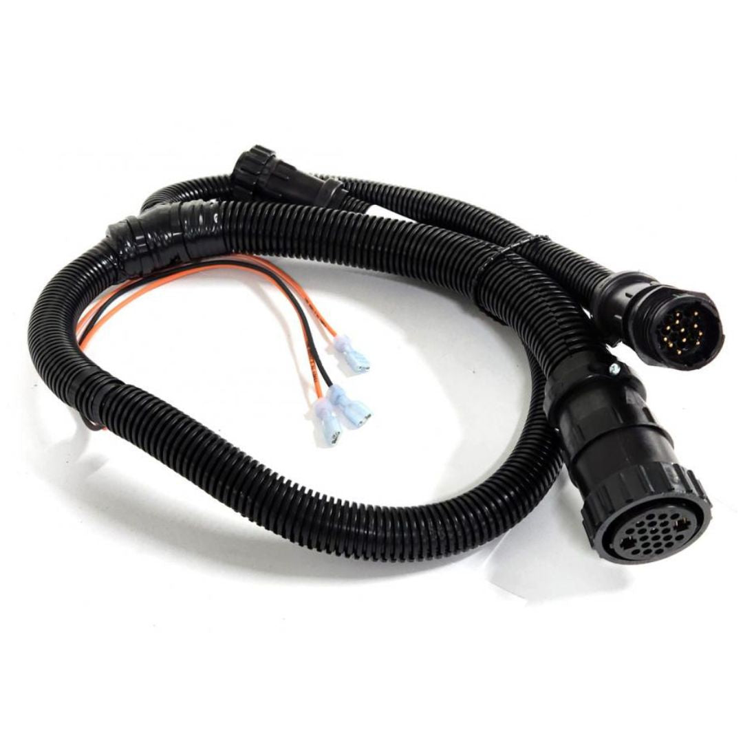 Close-up of a coiled Raven Console Cable 3' for SCS 460/660 (115-0159-786) with multiple connectors and colored wires exposed at one end, perfect for precision control systems.