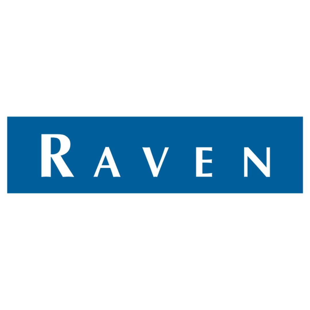 Logo featuring the brand name "Raven" in white letters on a blue rectangular background, accentuated by a refined stainless steel finish, representing the Raven ON/OFF Valve - 3" NPT Butterfly.