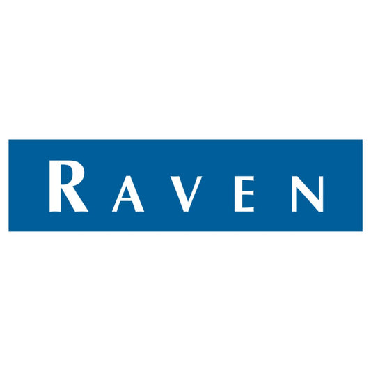 Logo featuring the brand name "Raven" in white letters on a blue rectangular background, accentuated by a refined stainless steel finish, representing the Raven ON/OFF Valve - 3" NPT Butterfly.