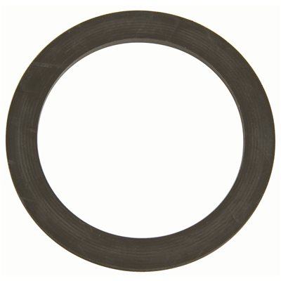 The Squibb Taylor Sr. Gauge Gasket Spirotallic - 1-1/4" ACME is a flat, circular black gasket with a smooth rubber surface, designed by Squibb Taylor for high-pressure applications.