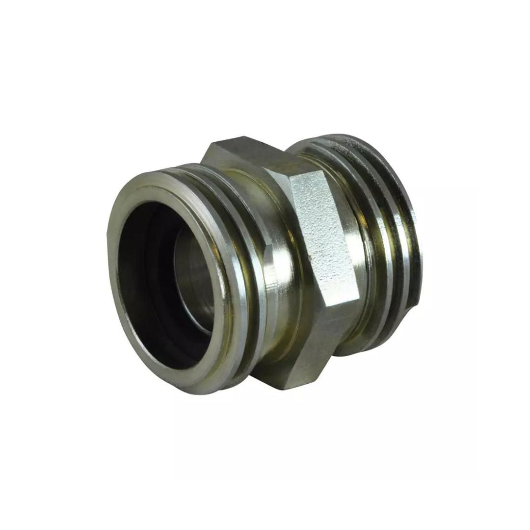Marshall Excelsior ACME Adapter - 2-1/4" MACM x 2-1/4" MACM steel (ME275S) with threaded ends for connecting pipes or hoses; ideal as an LP-Gas adapter.