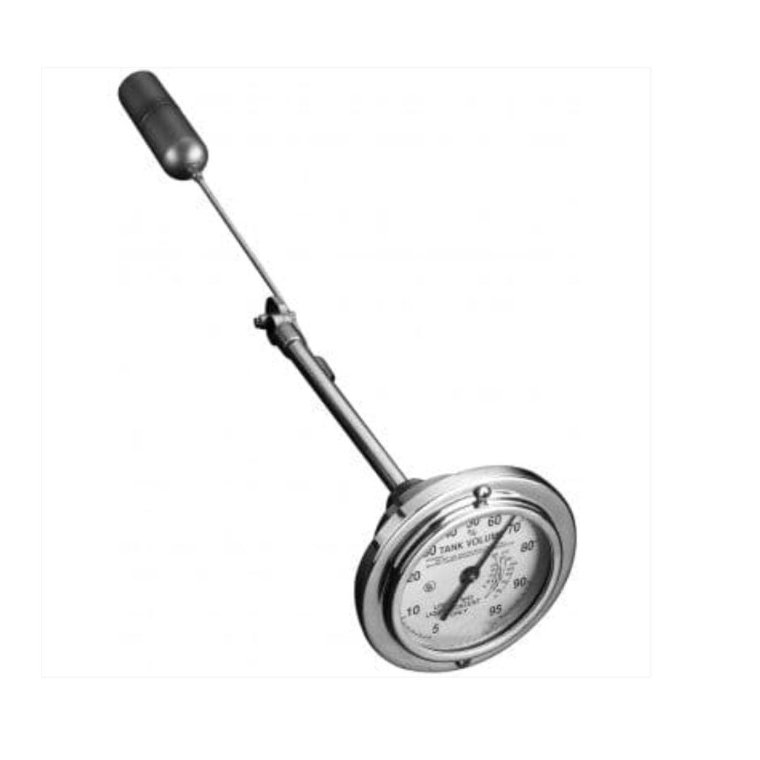 The Squibb Taylor Float Gauge - 1" NPT, 84" Diameter Tank (EL8484) by Squibb Taylor features a long float arm and a round dial displaying measurements, making it perfect for LP-Gas storage tanks and NH3 storage tanks.