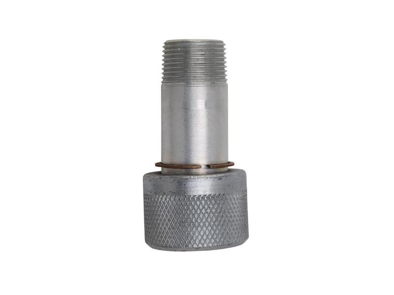 Cylindrical metal threaded adapter from Continental, featuring a knurled grip, is ideal for NH3 operations. The Continental Coupling 1" MPT x 1-3/4" Female ACME is perfectly suited for use with anhydrous ammonia coupling and is shown against a white background.