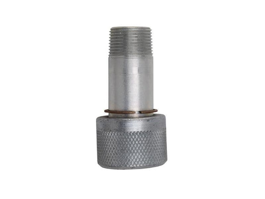 Cylindrical metal threaded adapter from Continental, featuring a knurled grip, is ideal for NH3 operations. The Continental Coupling 1" MPT x 1-3/4" Female ACME is perfectly suited for use with anhydrous ammonia coupling and is shown against a white background.
