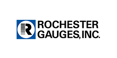 Logo of Rochester Gauges, featuring a stylized "O" with a blue background and black "Rochester Gauges" text to the right of the circle.