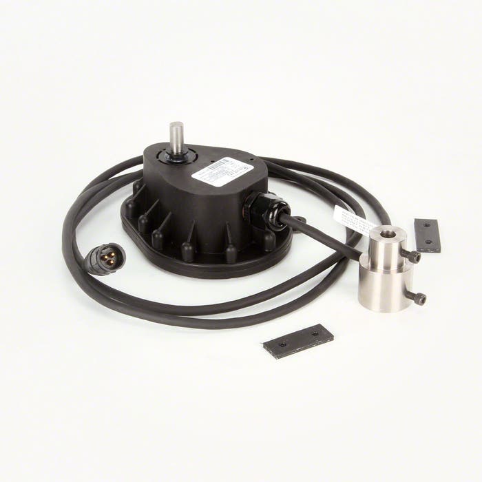 Black Raven Precision Granular Encoder (180 CPR, 50 RPM Max) with cables and connectors on a white background, designed for precise solutions in industrial automation.