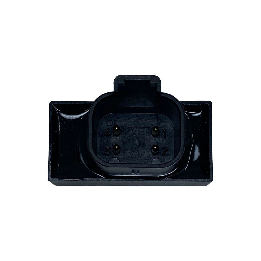 Black rectangular electrical connector with four pins labeled 1 to 4, designed for stable and secure connections in electronic applications.