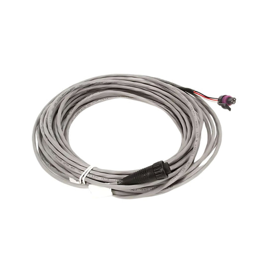 The Raven Pressure Transducer Sensor Cable - 44ft Extension (115-0171-296) from Raven is a coiled gray cable with black connectors and exposed wires at the end, featuring durable construction ideal for agricultural pressure monitoring.