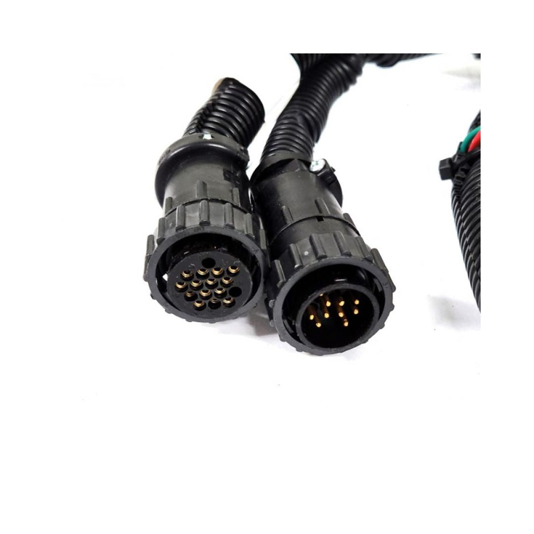 Two black Raven 2' interface adapter cables on a white background, ideal for connecting Viper Pro and Envizio Pro systems to AGCO equipment. (Product Name: Raven Interface Adapter Cable - 2' Viper Pro to 460/660/661, Model number: 115-0171-763)