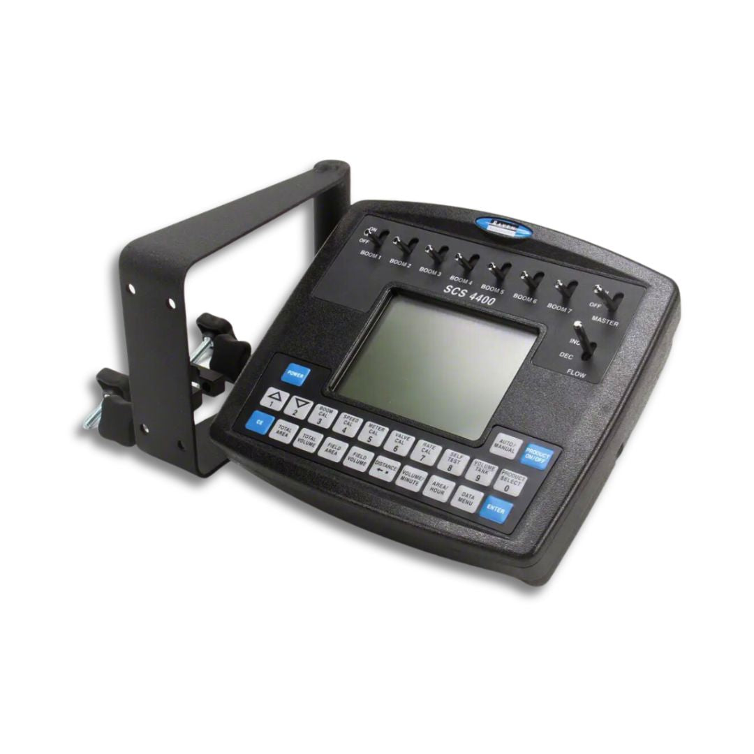 Shipping scale indicator with a digital screen, multiple buttons for functions, and a mounting bracket for secure attachment. Pair it seamlessly with the Raven SCS 4400 Console Kit - Cable Upgrade for SCS 440 (117-0171-565) for an exceptional sprayer control upgrade.