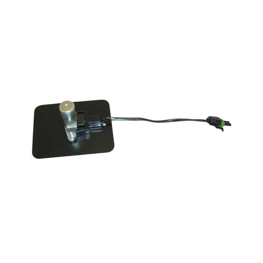 Black mounting plate with an attached cylindrical component, connected to a cable with a connector at the end, likely a foot switch