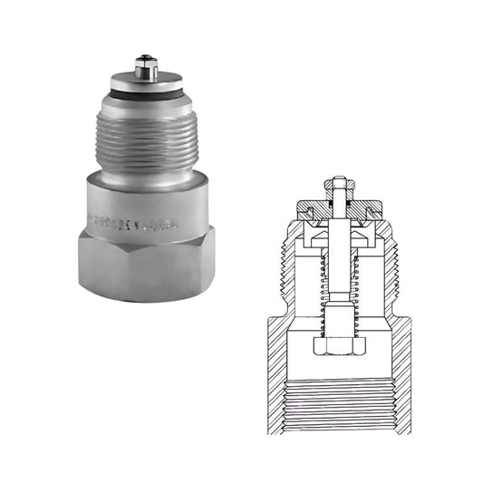 A RegO Back Pressure Check Valve, 1-1/4" MPT x 1-1/4" FPT Soft Seat by Rego, is displayed on the left as a metallic, cylindrical machine part. On the right, a technical cross-sectional drawing reveals the internal components typical for this valve used in agricultural and cryogenic applications to ensure unidirectional flow.