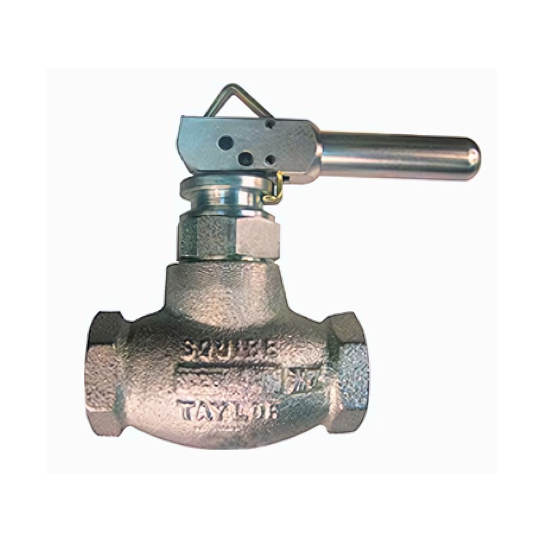 A silver industrial valve with a long handle, cylindrical body, and visible markings is displayed against a white background. This quick-acting valve is essential for various industrial applications where efficiency and speed are paramount.