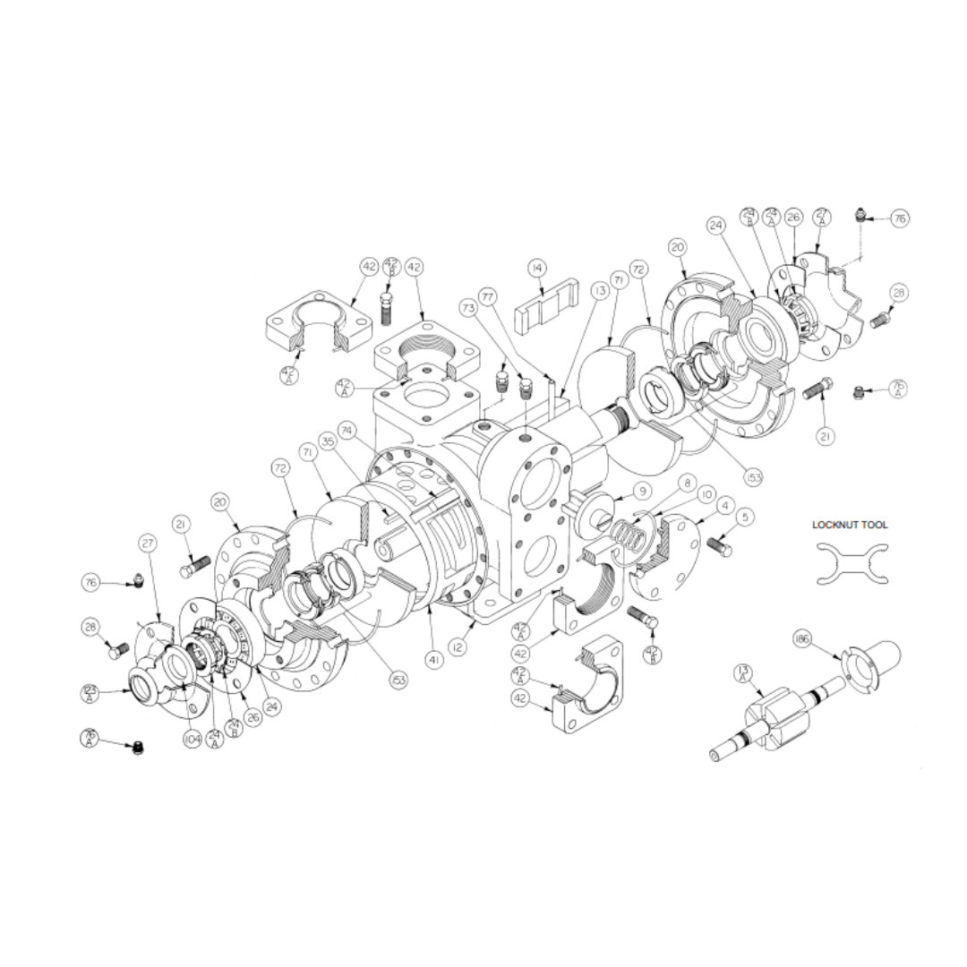 Exploded technical diagram of a Blackmer 2" LGLD2E LPG/NH3 Pump (Product Number: 898979) mechanical assembly, showcasing various numbered components and the locknut tool included in the Blackmer Maintenance Kit.