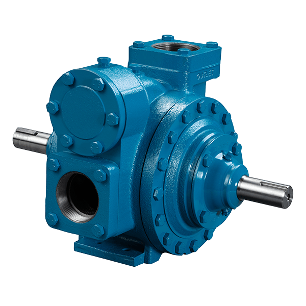 The Blackmer LGLD3F Sliding Vane Pump - 3" Base Mount, 1-1/8" Shaft, ideal for bulk plant service and propane transfer, features a blue bolted cylindrical housing, multiple ports, and two protruding shafts.