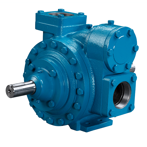 The Blackmer LGLD3F Sliding Vane Pump - 3" Base Mount, 1-1/8" Shaft is a blue industrial rotary pump equipped with cylindrical components and multiple bolt fittings. It features a protruding metal shaft and is ideal for propane transfer. Specifically designed for bulk plant service, this reliable pump ensures efficient operation.