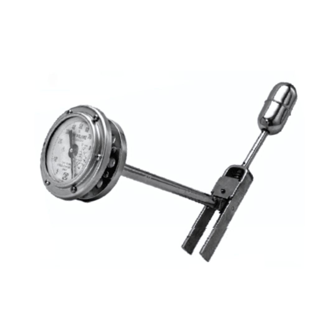 The Rochester Rough Rider Gauge - 4" Combo Dial, 84" Tank (CM6339-11-84) by Rochester is a metallic liquid level gauge featuring a float mechanism and an analog dial display, making it ideal for tank level monitoring in LP and NH3 applications.