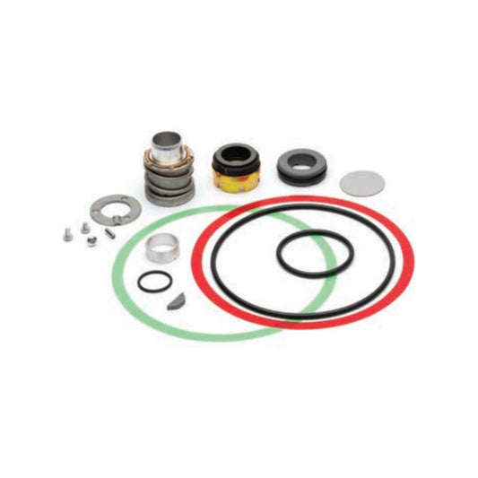 A variety of mechanical components, such as seals, rings, and bolts, are arranged on a white background. This collection showcases the essential parts for efficient installations or complete replacements using the Corken Seal Repair Kit Assembly - Fits C10/C12/C13/C14 Pumps (113-CXA6) from Corken.