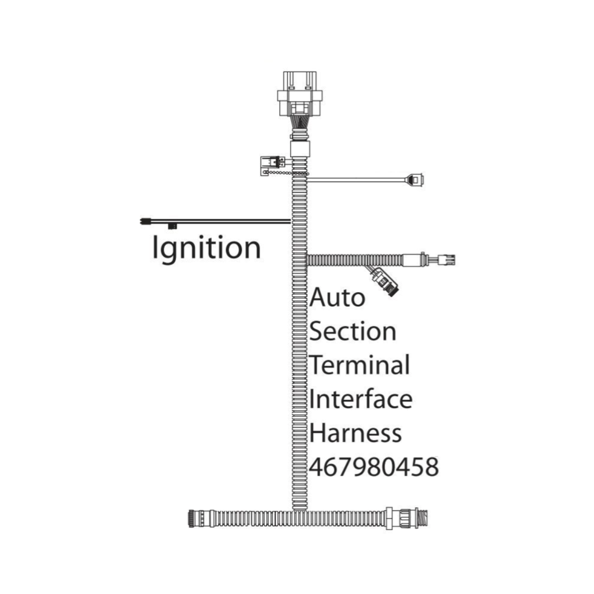 Diagram of the DICKEY-john IntelliAg Swath Control Kit - Auto Section Control System (IASWATHKIT) showcasing ISOBUS Certified Integration, with labeled components and the number 467980458, ensuring seamless connectivity in precision agriculture.