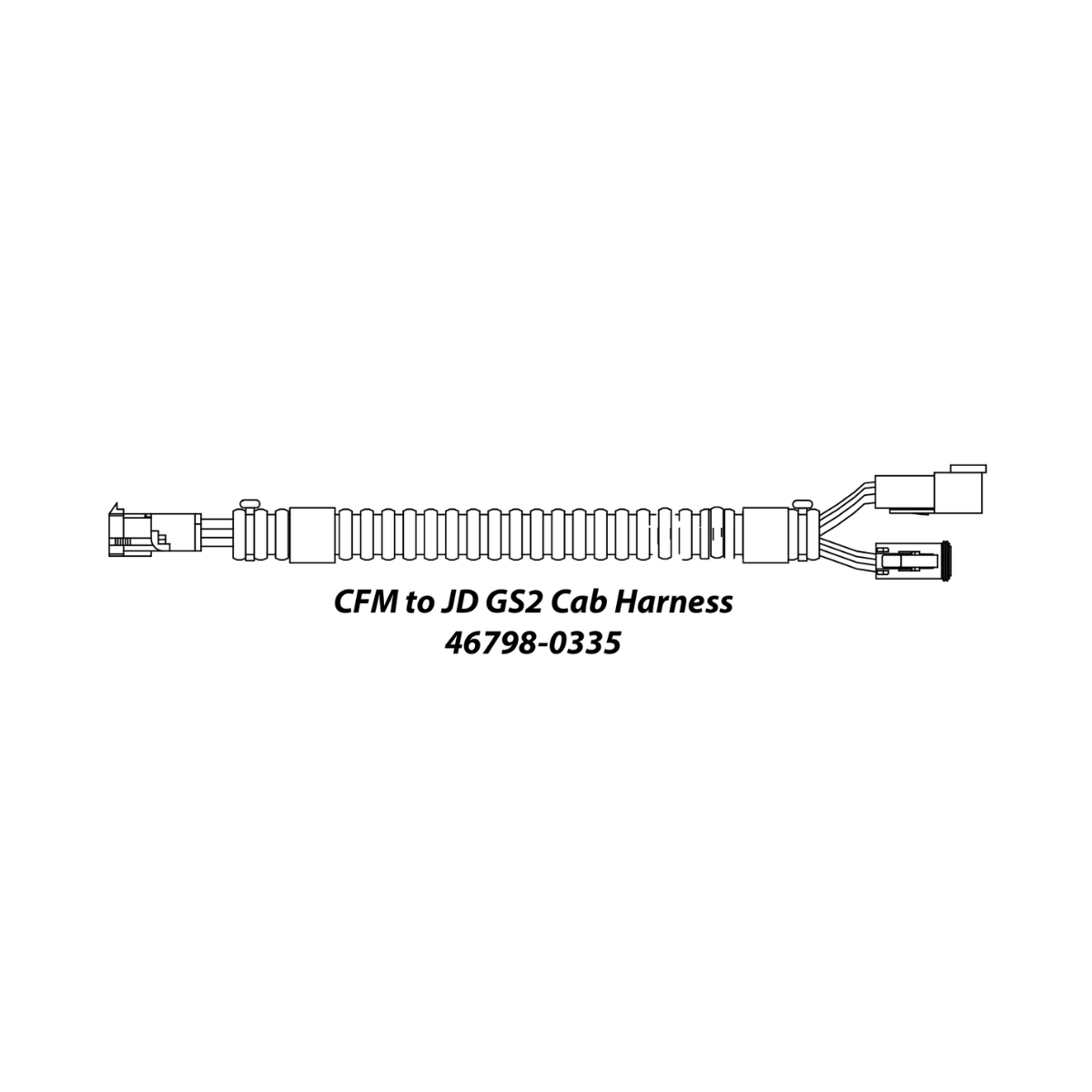 Diagram of the DICKEY-john Adapter Harness - CFM to JD GS2 Cab (46798-0335), designed for seamless integration into John Deere GreenStar 2 systems.