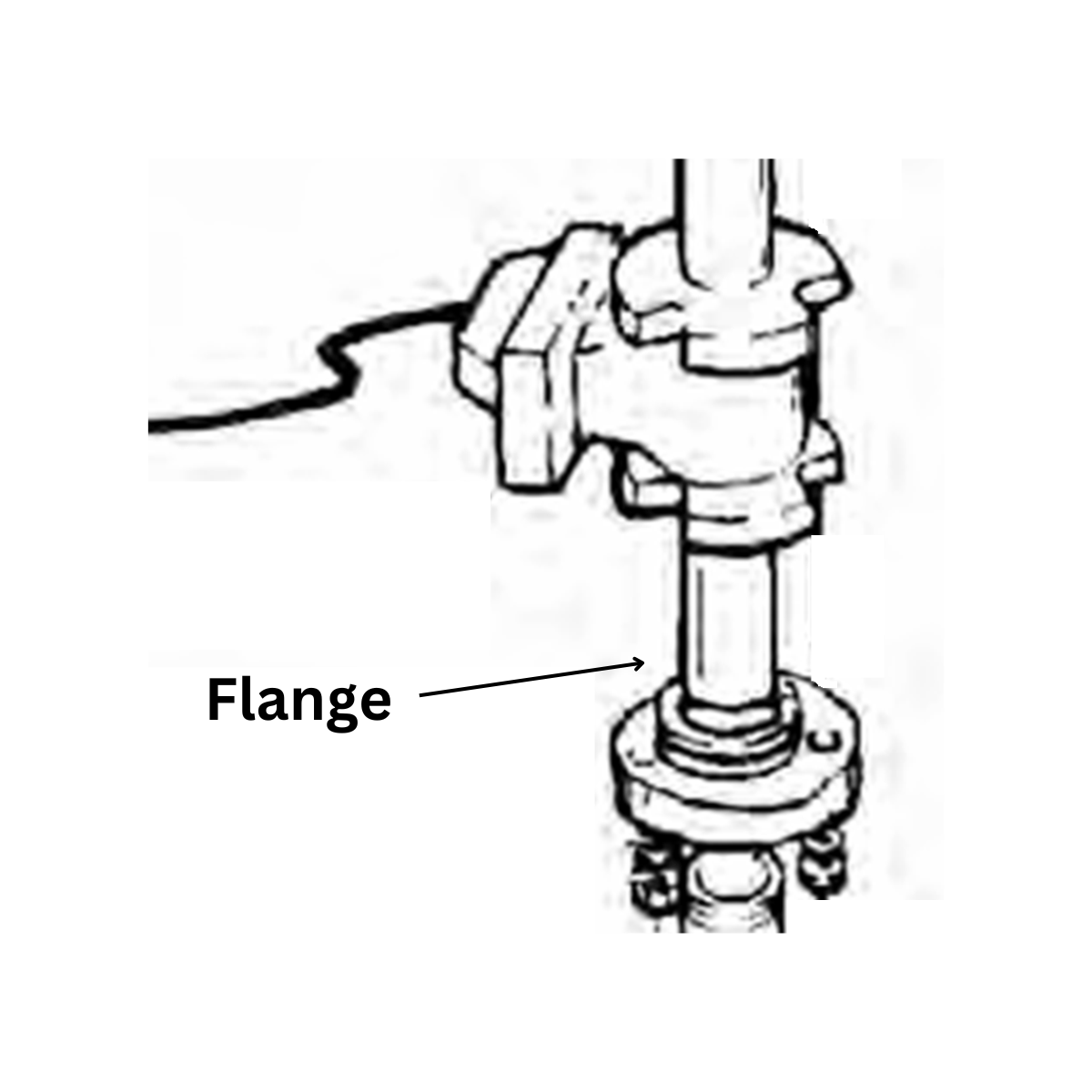 Diagram of a pipe connection showing a DICKEY-john Flange - 1-1/4" NPT, labeled with an arrow, featuring compatibility with an NH3 Flow Meter (Product Code: 45790-1230) for accurate measurement.