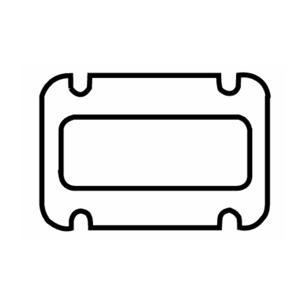 The DICKEY-john Flow Meter Gasket for NH3 Applications (45790-1270) is designed with a simple black outline of a rectangular shape featuring rounded corners and four notches at each corner.