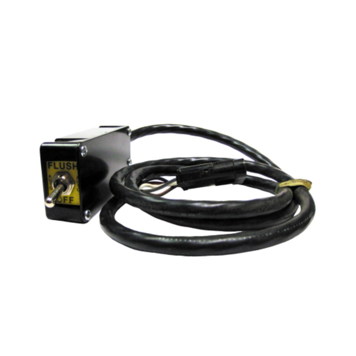 Introducing the DICKEY-john Flush Switch Module - CCS100 Control System (457902320S1), featuring a "Flush Off" label and an attached coiled black cable, specifically designed for agricultural applications. This module integrates effortlessly with the CCS100 control systems to enhance performance.