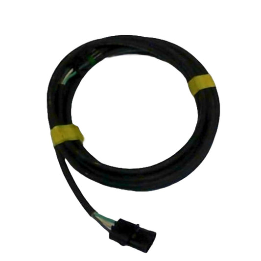 DICKEY-john Sensor Extension Cable - 15 ft (45790-1810) features a coiled black design with yellow bands and a connector at one end, engineered to maintain signal integrity.