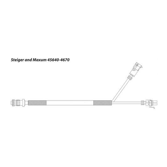 A black and white technical diagram of a DICKEY-john Y Cable labeled "Steiger Case IH Maxum (45640-4670)" features connectors on each end, designed to ensure seamless connectivity with Case IH Tractors.