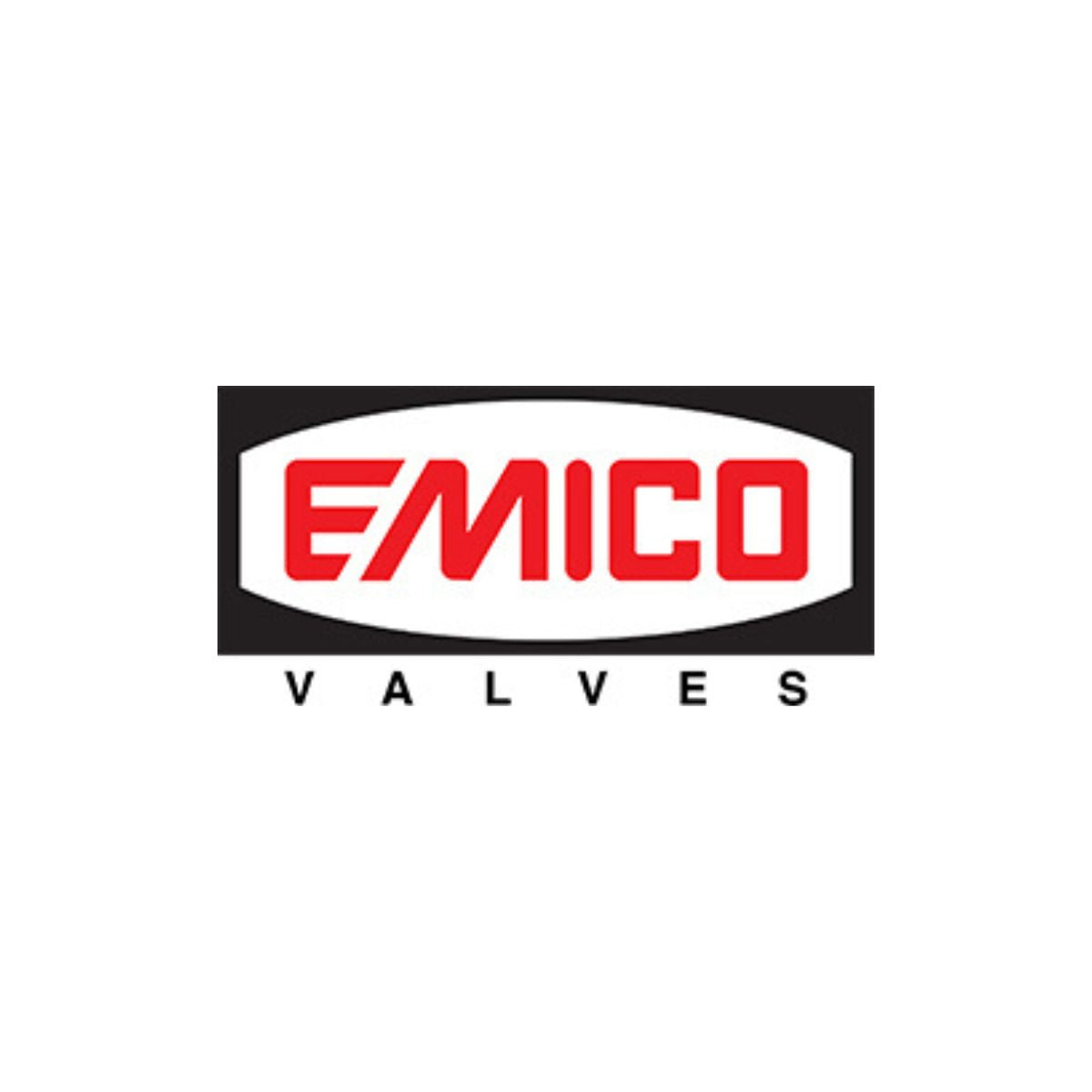 EMICO's logo is bold red and black in an oval, specializing in industrial ball valves.