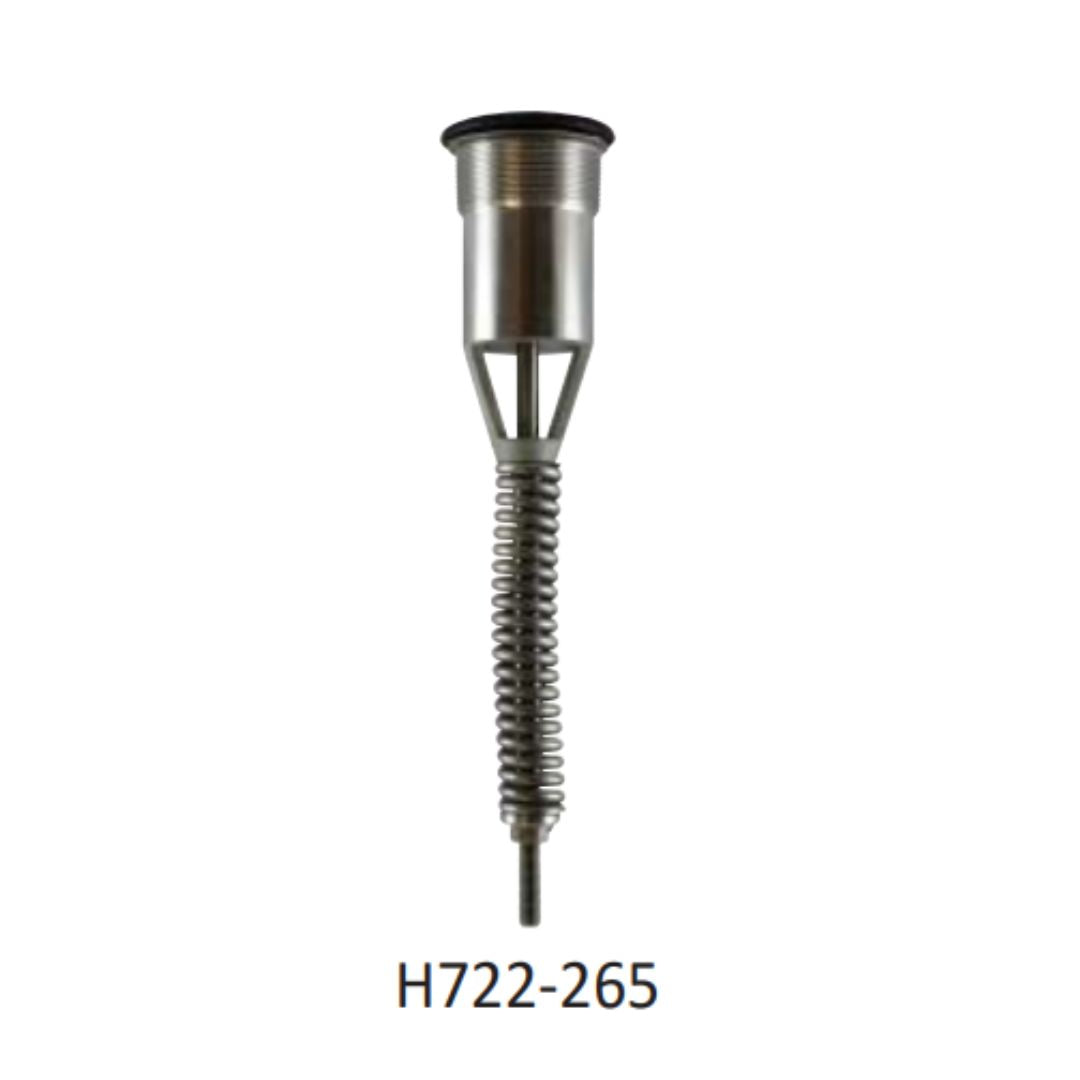 The Fisher H722-265 2" MNPT Flush Mounted SS Internal Relief Valve, designed to handle up to 265 PSI, features a stainless steel spring-loaded mechanism with a threaded upper section and a flat top.