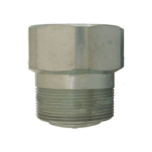 Close-up of a metallic hexagonal bolt with a threaded base, perfect for the Marshall Excelsior 2" FNPT x 2" MNPT Steel Back Check Valve with Bonded Soft Seat in high flow applications, isolated on a white background.