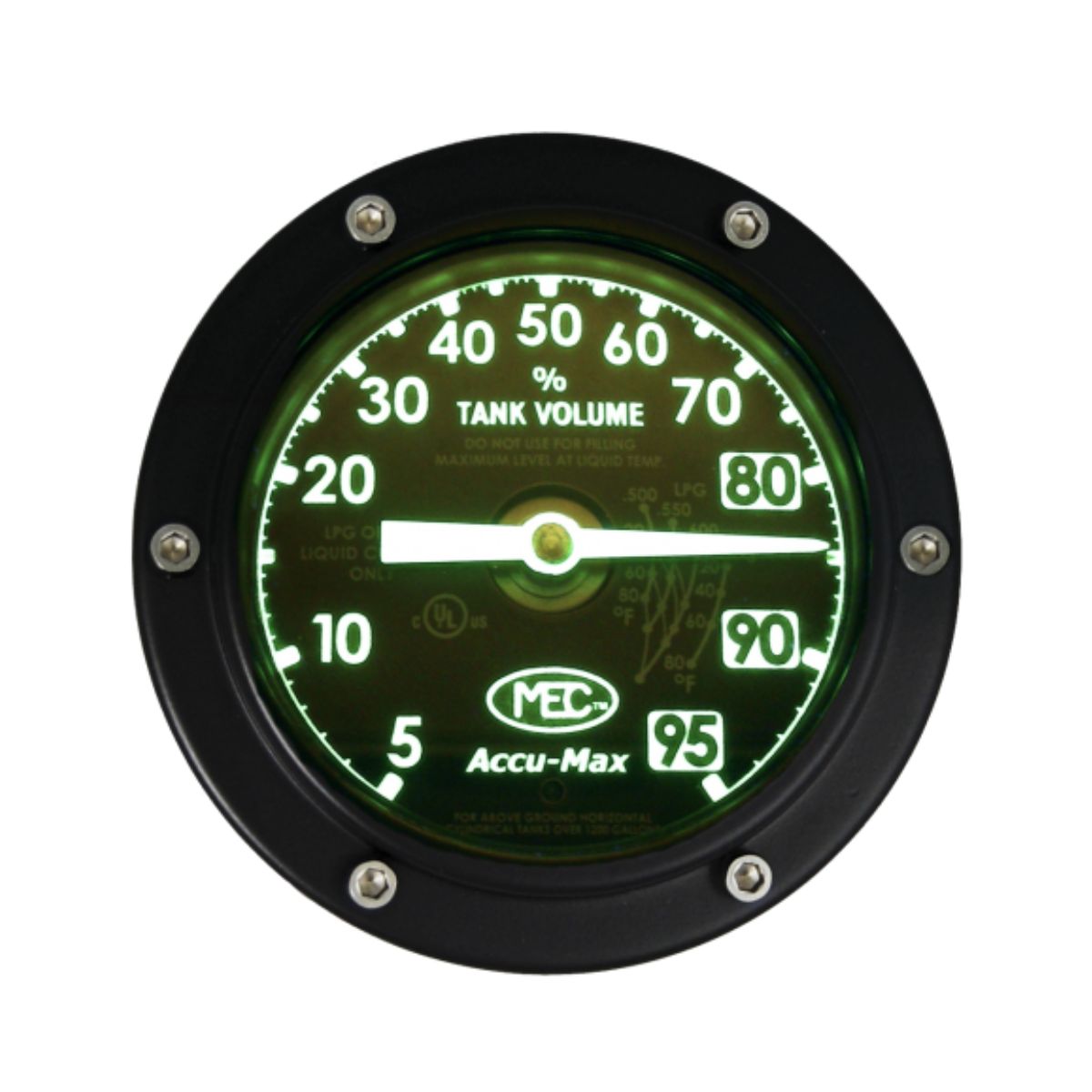 Marshall Excelsior ME930-905: 4" DOT Glow Gauge, black rim, 0-95% volume; needle at 94%.