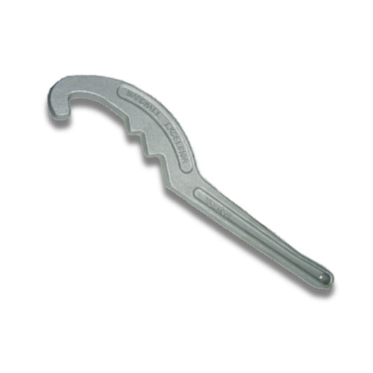 Marshall Excelsior MEP120B Acme spanner wrench, aluminum, hook-end for industrial use, on a white background.