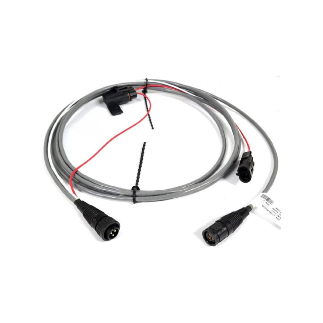 The Raven Raven Radar Power Cable 12ft (115-0159-539) is a gray cable designed as a Precision Radar Interface Cable for Raven Radar Systems. It features a 4-pin connector on one end, a 3-pin connector on the other, and several wrapped wires.