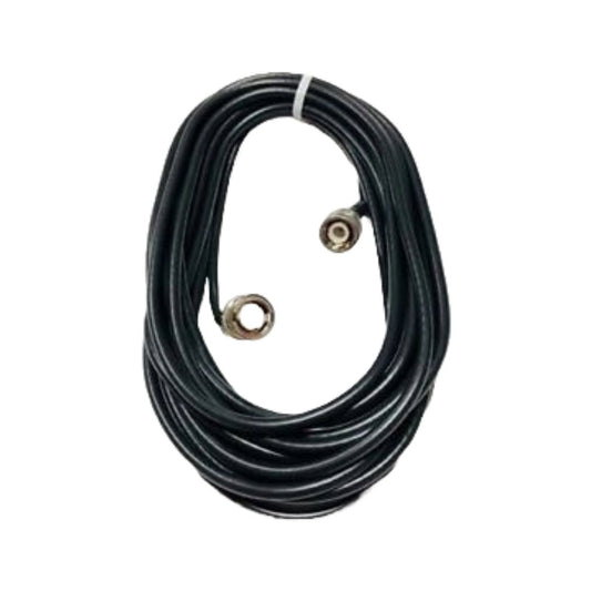 The Raven Cable 20' TNC(M)-BNC(M) RG58, a coiled black coaxial cable with connectors at both ends, is perfect for transmitting TV signals or data communications.