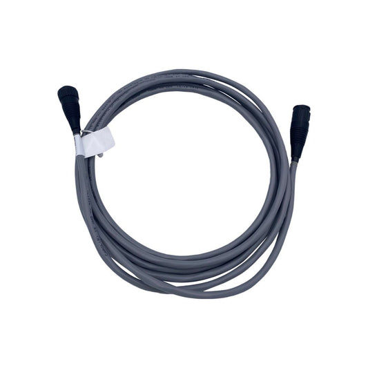 The Raven 6' Extension Cable for NH3 On/Off Valves, featuring a coiled gray design with black 4-pin connectors on both ends, is laid against a white background, making it ideal for agricultural applications.