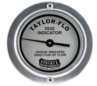 The Squibb Taylor Flow Indicator Dial 4" is a round gauge with a needle pointing right to indicate the direction of flow, making it perfect for industrial agricultural applications. This versatile unit can be used as both an LP-Gas flow indicator and an anhydrous ammonia flow indicator.